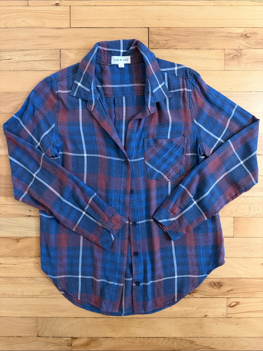 cloth & stone Blue and Maroon Plaid Button-Down Shirt